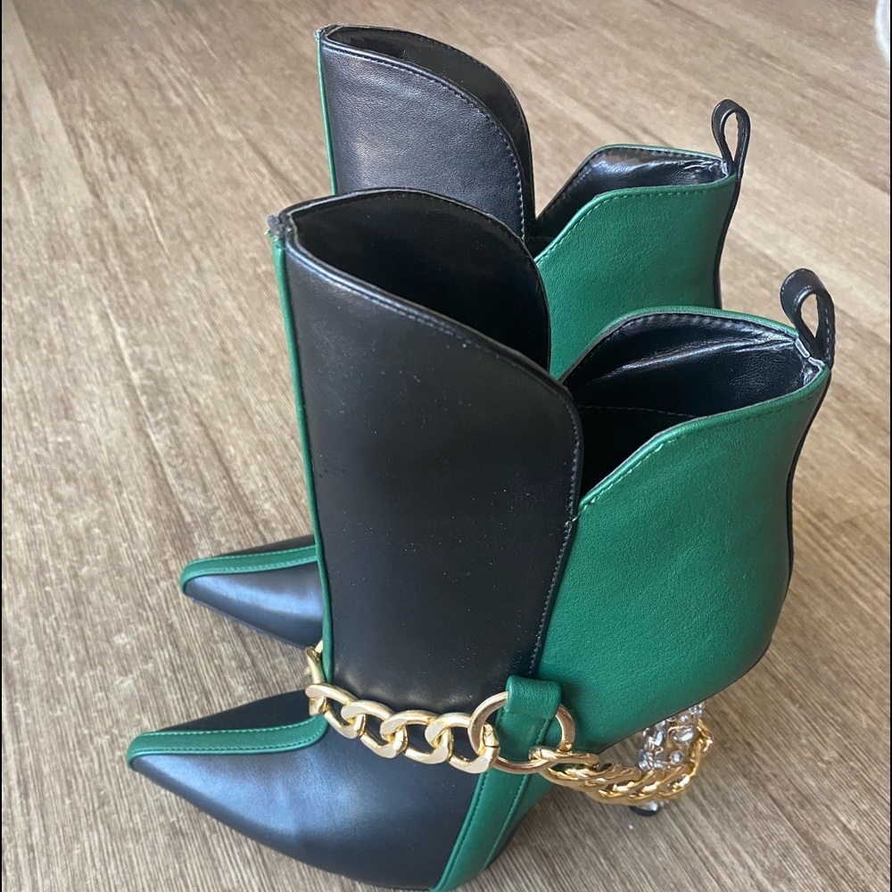 NEW Black & Green Fancy Heeled Boots